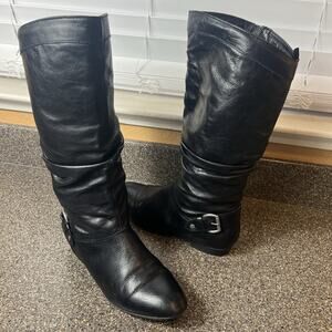 Aldo Mid Calf Womens Sz 8.5 Comfort Casual Riding Slouch Boot Black Leather Flat